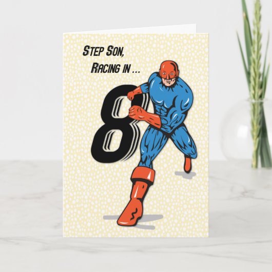 Stiefzoon 8e verjaardag Superheld Kaart (Voorkant)
