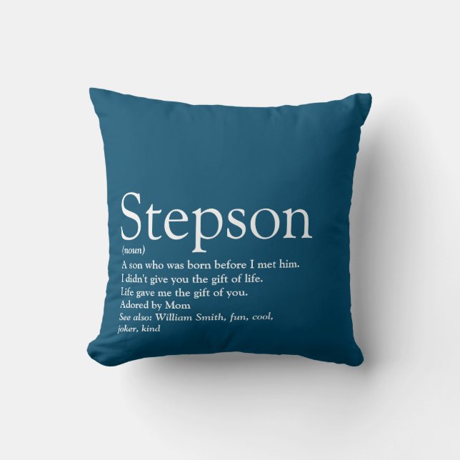 Stiefzoon Blauw Moderne Pret Typografie Kussen (Voorkant)