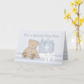 Stiefzoon Blauwe Doop Cake Teddybeer Kaart (Gele Bloem)