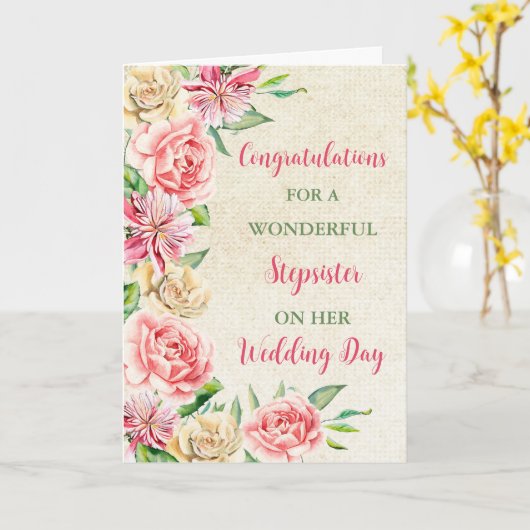 stiefzus trouwdag gefeliciteerd kaart (Gele Bloem)