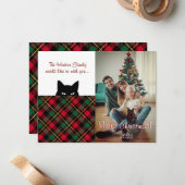 Stiekeme Kat Wallace Rode Geruite Kerstkaart Notitiekaartje (Voorkant / Achterkant in situ)