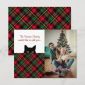 Stiekeme Kat Wallace Rode Geruite Kerstkaart Notitiekaartje (Voorkant / Achterkant)