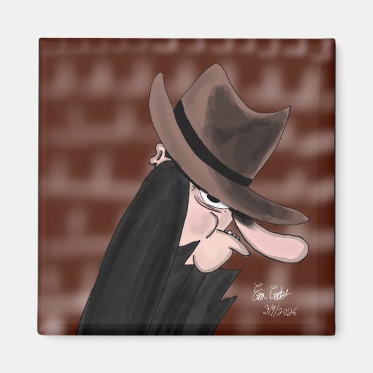 Stiekeme schurk cartoonpersonage magneet (Voorkant)