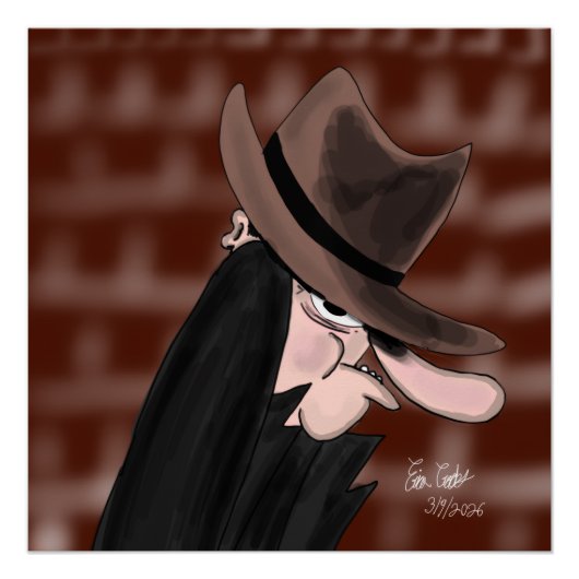 Stiekeme schurk cartoonpersonage perfect poster (Voorkant)