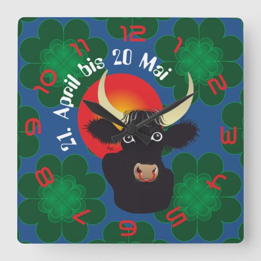 Stier 21. April bis 20. Mai Uhr Vierkante Klok (Voorkant)