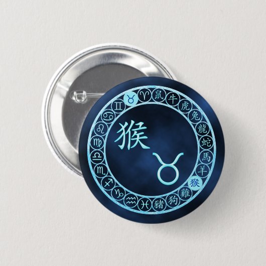 Stier/aap Ronde Button 5,7 Cm (Voorkant /achterkant)
