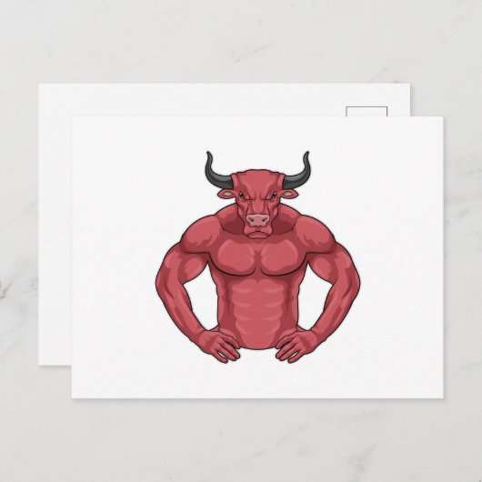 Stier als bodybuilder extreem briefkaart (Voorkant / Achterkant)