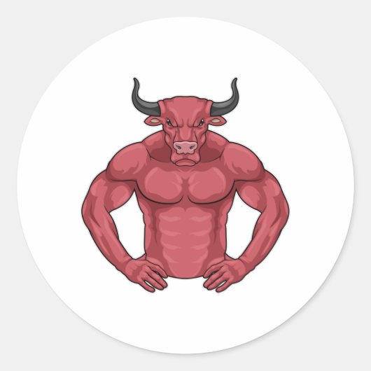 Stier als bodybuilder extreem ronde sticker (Voorkant)