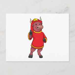 Stier als brandweerman met helm briefkaart