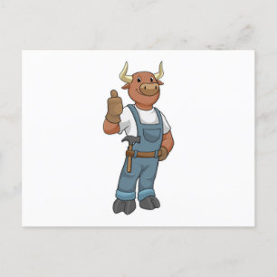 Stier als klusjesman met hamer briefkaart