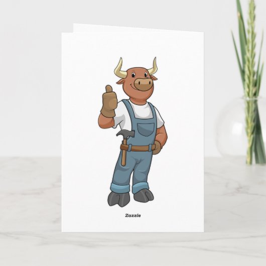 Stier als klusjesman met hamer kaart (Achterkant)