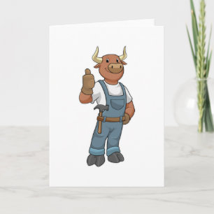 Stier als klusjesman met hamer kaart