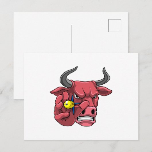 Stier bij Darts met Dart Briefkaart (Voorkant / Achterkant)