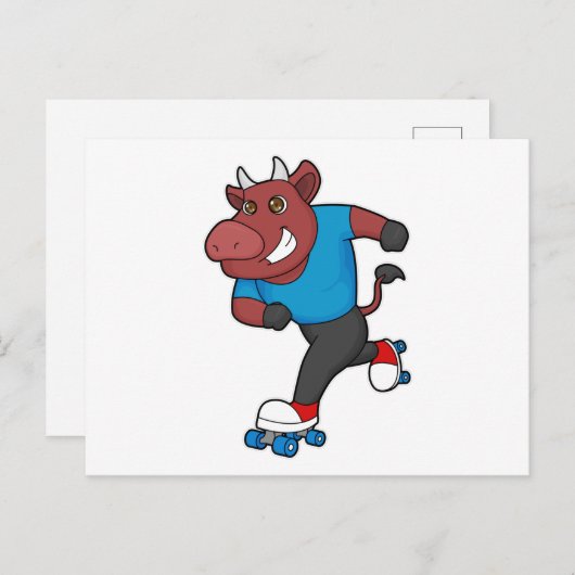 Stier bij inline skaten met rollerschaatsen briefkaart (Voorkant / Achterkant)