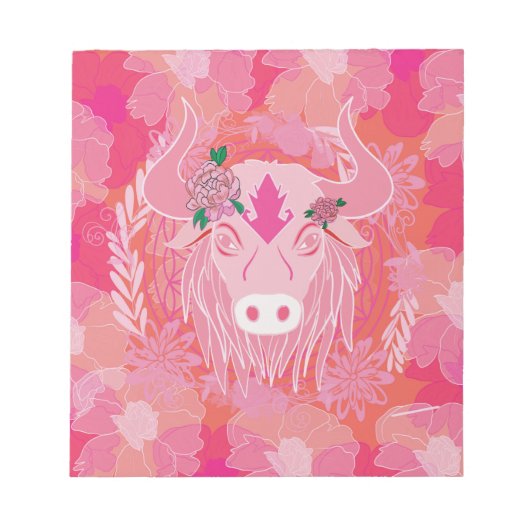 stier, bloem, blauw, mandala, zen, chakra notitieblok (Voorkant)
