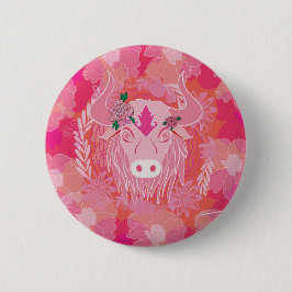 stier, bloem, blauw, mandala, zen, chakra ronde button 5,7 cm
