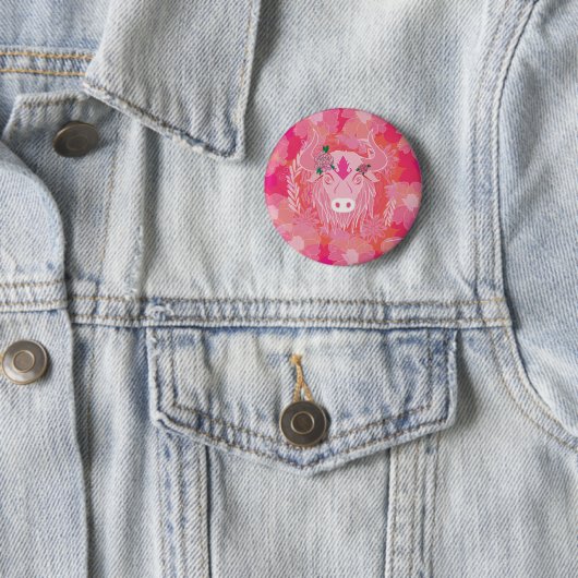 stier, bloem, blauw, mandala, zen, chakra ronde button 5,7 cm (In situ)