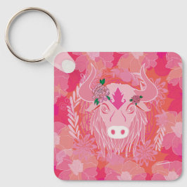 stier, bloem, blauw, mandala, zen, chakra sleutelhanger