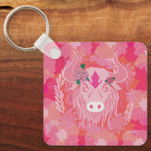 stier, bloem, blauw, mandala, zen, chakra sleutelhanger (Voorkant)