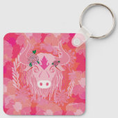 stier, bloem, blauw, mandala, zen, chakra sleutelhanger (Achterkant)