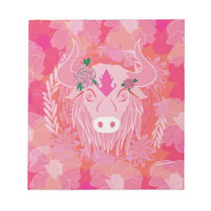 stier, bloem des levens, blauw, mandala, zen, chak notitieblok