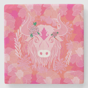 stier,bloem des levens, blauw, mandala,zen,chakra stenen onderzetter