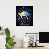 Stier Constellatie Zodiac Waterverf Sterrenstelsel Poster (Thuiskantoor)
