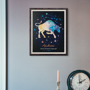 Stier Constellatie Zodiac Waterverf Sterrenstelsel Poster
