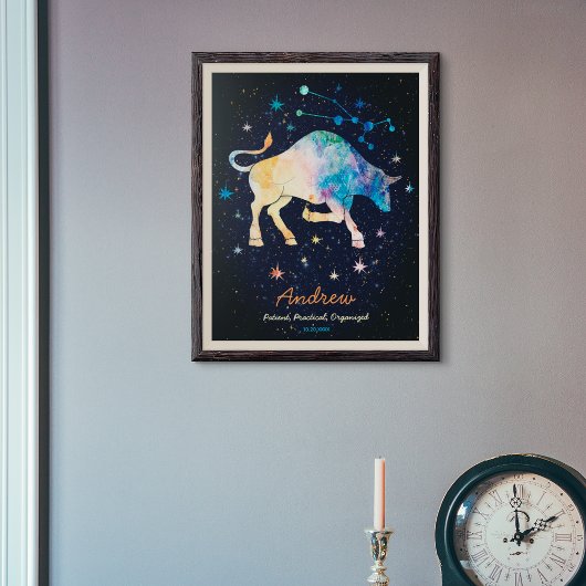 Stier Constellatie Zodiac Waterverf Sterrenstelsel Poster