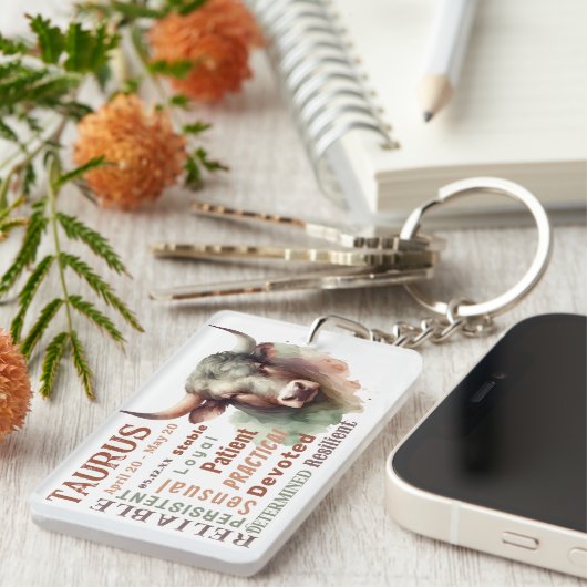 Stier de Stier Traits Zodiac teken Geboortedatum D Sleutelhanger (Voorkant Rechts)