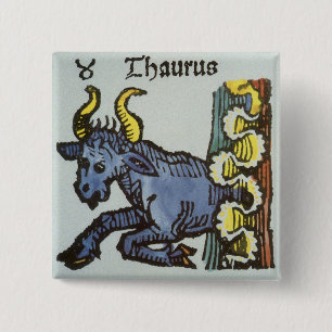 Stier de Stier, Vintage Tekens van de Dierenriem Vierkante Button 5,1 Cm
