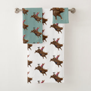 stier die een cowboy gebruikt bad handdoek