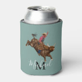  stier die een cowboy gebruikt blikjeskoeler (Blikje Voorkant)