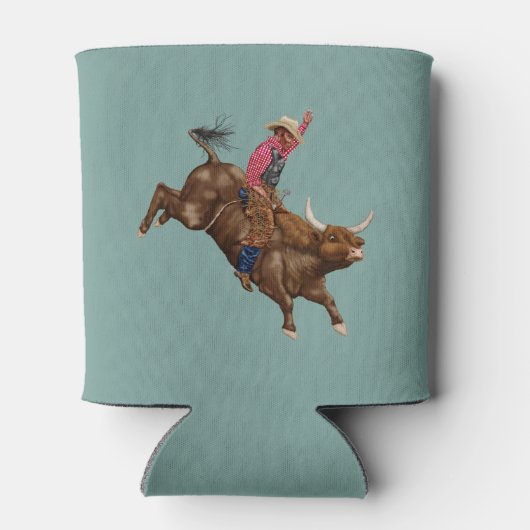 stier die een cowboy gebruikt blikjeskoeler (Achterkant)