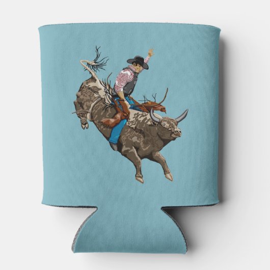 stier die een cowboy gebruikt blikjeskoeler (Achterkant)