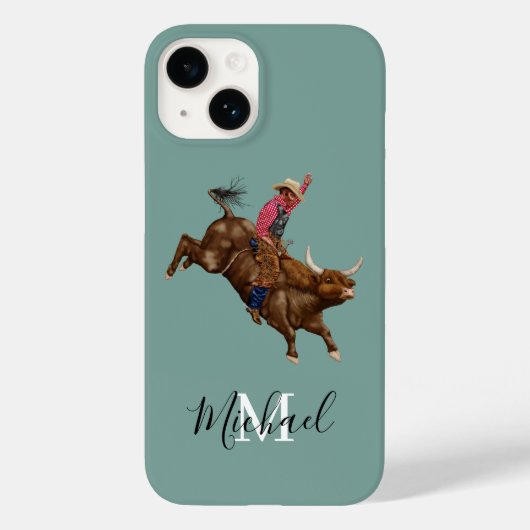  stier die een cowboy gebruikt Case-Mate iPhone case (Achterkant)
