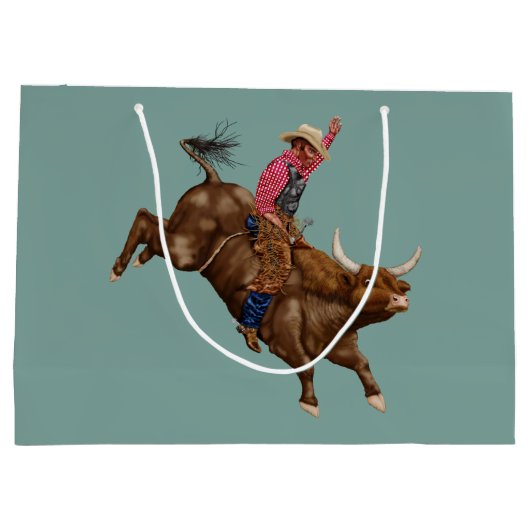 stier die een cowboy gebruikt groot cadeauzakje (Achterkant)