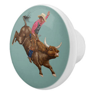 stier die een cowboy gebruikt keramische knop