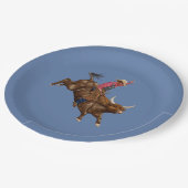  stier die een cowboy gebruikt papieren bordje (Gekanteld)