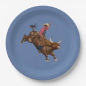  stier die een cowboy gebruikt papieren bordje (Voorkant)