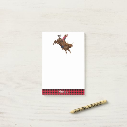 stier die een cowboy gebruikt post-it® notes (Op bureau)