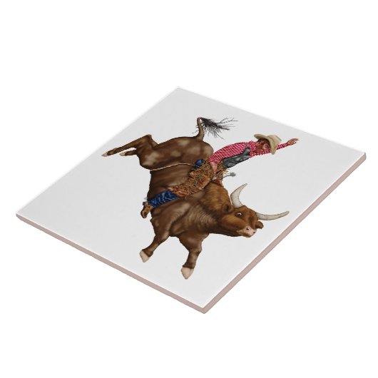  stier die een cowboy gebruikt tegeltje (Zijkant)