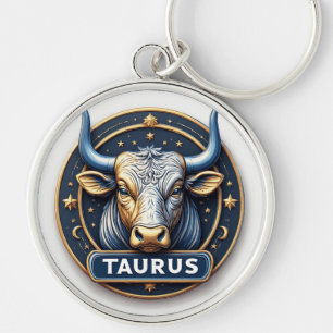 Stier Dierenriem Stier Embleem Met Gouden Ring Sleutelhanger