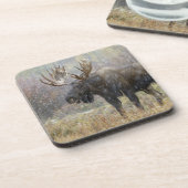 Stier eland in sneeuwstorm met espenbomen bier onderzetter (Linkerzijde)