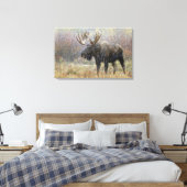 Stier eland in sneeuwstorm met espenbomen canvas afdruk (Insitu (Slaapkamer))