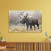 Stier eland in sneeuwstorm met espenbomen canvas afdruk (Insitu (Woonkamer))