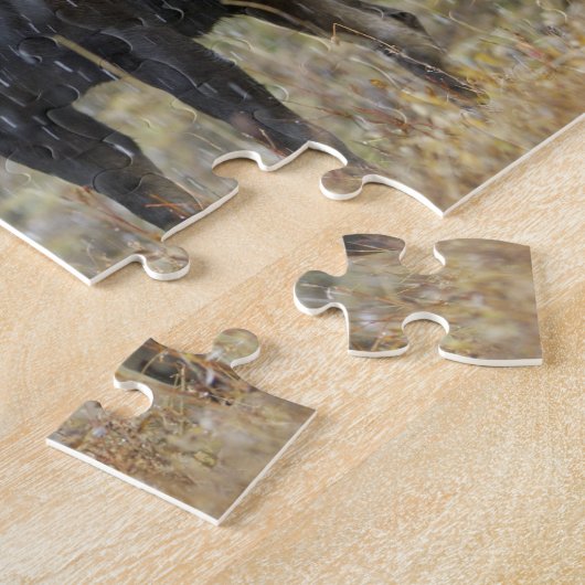 Stier eland in sneeuwstorm met espenbomen legpuzzel (Zijkant)