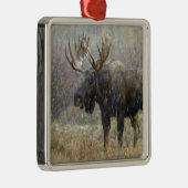 Stier eland in sneeuwstorm met espenbomen metalen ornament (Rechts)