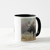 Stier eland in sneeuwstorm met espenbomen mok (Voorkant rechts)