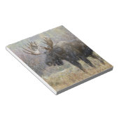 Stier eland in sneeuwstorm met espenbomen notitieblok (Schuin)